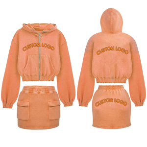 Ensembles décontractés pour femmes : jupe courte et sweat à capuche, 100 % coton, personnalisables avec fermeture éclair et multiples poches, style streetwear, lettres de logo personnalisées, OEM - Product Image 5