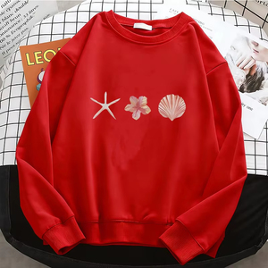 Sweat-shirt à capuche professionnel pour femmes, imprimé floral étoile de mer et coquillages, sweat-shirt chaud en polaire, pull doux à col rond pour femmes - Product Image 2
