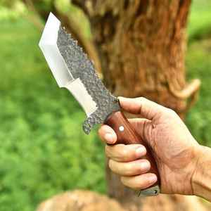 Cuchillo de caza hecho a mano de acero al carbono con mango de madera y funda de cuero, para exteriores y camping, con espiga completa de alta calidad. - Product Image 2