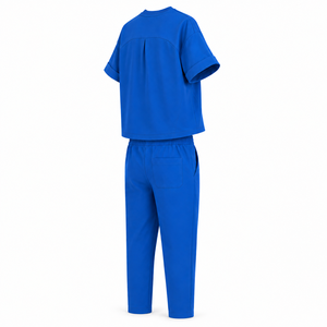 Ensemble de tenue médicale unisexe haut de gamme en mélange de coton extensible tissé, comprenant une tunique utilitaire à col et un pantalon décontracté, uniforme vétérinaire - Product Image 3