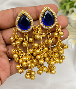 Envío Rápido, Pendientes Largos de Plata Oxidada en Tono Dorado con Topacio Azul de Cachemira para Mujer, Joyería para Aniversario - Product Image 5