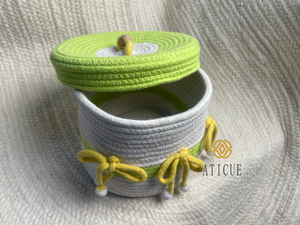 Cesta de Algodón Tejido Multicolor de 8x6 Pulgadas con Tapa de Diseño de Lazo, Organizador de Almacenamiento para Sala de Estar, Bolsa de Regalo de Navidad - Product Image 5