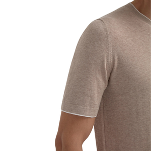 Camiseta de Algodón Tejido para Hombre, Color Beige, Manga Corta, Cuello Redondo, Corte Regular, Estilo Casual, Color Sólido, Transpirable - Product Image 3