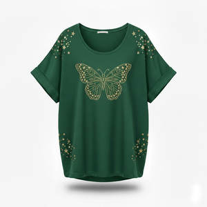 Camiseta unisex con estampado de purpurina dorada brillante, diseño de atrapasueños y estrellas, camisa informal de moda de manga corta - Product Image 6