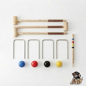 Ensemble de jeu de croquet de jardin, maillettes en bois de qualité supérieure, balles durables, piquets de buts, équipement de loisirs professionnel pour l'extérieur - Product Image 6