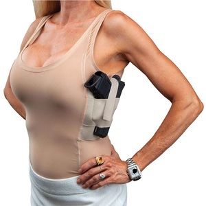 Débardeur de transport dissimulé avec poche holster, beige, manches courtes, coupe classique, respirant, tricoté, uni, décontracté, col rond, 100% coton - Product Image 3