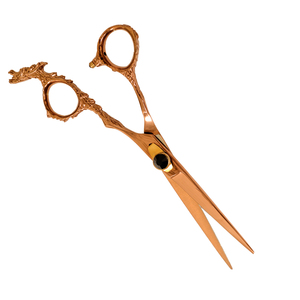 Ciseaux de barbier couleur or titane, manche dragon, pour droitiers, avec repose-doigts - Product Image 1