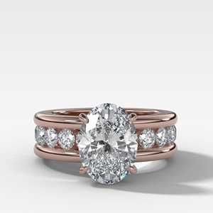 3 ctw Channel Set Round Accent <b>Chunky</b> Solitaire Band Wholesale 14k 18k Gold Oval Lab Grown Diamond Engagement <b>Ring</b> B2B Factory - Product Image 5