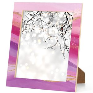 Stone Era Handcrafted Pink Marble Photo <b>Frame</b> with <b>Gold</b> Wave Pattern Lightweight for Luxury Decorative <b>Frame</b> for Home Hotel - Product Image 3