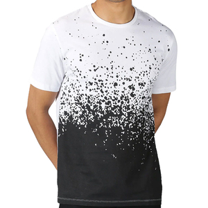 T-shirt pour homme blanc et noir à effet éclaboussures - T-shirt graphique dégradé effet goutte de peinture - Haut en coton coupe slim style streetwear urbain - Product Image 1