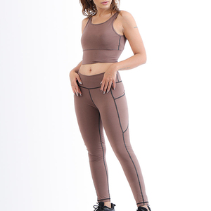 <b>Top</b> Trending Women's Yoga Set 2025 New Arrival Breathable Quick Dry High Waist Short Sleeve Front Logo Customizable 2 Piece Set - Product Image 4
