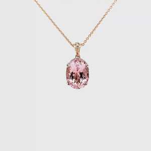 สร้อยคอทองคำแท้ 18k ประดับพลอยมอร์แกไนต์สีชมพูทรงรีเจียระไนแบบธรรมชาติ พร้อมลายฉลุเพชรธรรมชาติ - Product Image 1