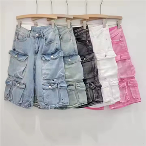 Jeans de Mezclilla Cargo para Mujer, Estilo Vintage, Lavados, Color Sólido, 100% Algodón Orgánico, Nueva Colección de Verano, Marca SFI - Product Image 1