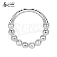 SUPERSTAR Anneau de piercing pour septum et nez en acier inoxydable 316L hypoallergénique, avec chaîne à demi-billes perlée et clicker à segment articulé