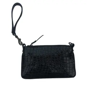 Pulseira de couro preto com desenho de crocodilo para venda a granel, bolsa de mão com cinto, fabricantes pretos.