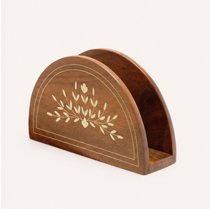 Porta Servilletas de Madera de Sheesham Hecho a Mano con Incrustaciones Florales Exquisitas, Soporte de Madera Sólida de Lujo para Servilletas, para Mesa de Comedor o Restaurante - Product Image 1