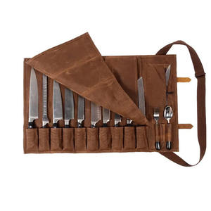 Organisateur de couteaux de chef en cuir et toile, rangement professionnel pour outils de cuisine, support de voyage LCKR-0018 - Product Image 1