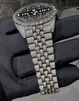 Montre analogique de luxe vintage élégante en acier inoxydable sertie de verre, unisexe, avec moissanite VVS, mécanique, sport, hip-hop, 41 mm