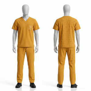 Ensemble de blouses médicales imprimées en polyester et élasthanne 180 GSM de qualité supérieure, couleur ivoire crème, avec logo personnalisé imprimé ou brodé - Product Image 2