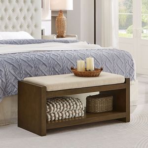 Modern Compact 40\" Accent Bench with Lower Shelf Padded Seating Shoe Rack for Living Room <b>Bed</b> <b>End</b> Bench Storage - Product Image 1