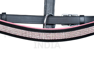 Cabestro de cuero negro y rosa con adornos de diamantes de imitación, estilo brida, ajuste cómodo para montar a caballo - Product Image 4