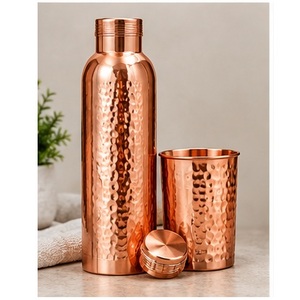 Botella de Agua de Cobre con Diseño Moderno de Ondas, Vaso Portátil de Viaje con Tapa - Product Image 4