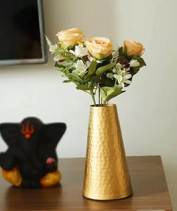Modern Luxury Metal Gold Flower Vase Vintage Antique Home Decorative Tabletop Round Pattern Christmas Holiday Theme - Product Image 3