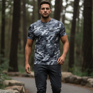 T-shirt de chasse pour homme avec logo personnalisé, camouflage numérique sublimé, haute élasticité, pour le camping et l'alpinisme - Product Image 6