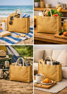 Sacs de courses de 26 L en jute 8 oz avec couche de laminage, matériaux écologiques, sac fourre-tout en coton et jute (8 oz) - Product Image 4