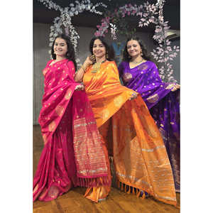 Sari en Soie Douce Rose Elite Weaves avec Bordure Paon Tissée Double Zari, Vêtements Indiens et Pakistanais 0.6g - Product Image 3