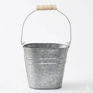 Cubo de hierro galvanizado plateado de la mejor calidad con asa, estilo vintage, para decoración de casa de campo o uso general. - Product Image 2