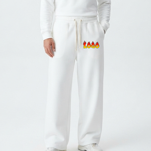 OEM Supplier <b>Men's</b> <b>White</b> Cotton Sweatpants Elastic Waist Drawstring Casual Joggers Midweight Knitted Autumn Wear Logo Print - Product Image 4