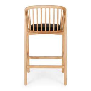 Tabouret de bar scandinave en teck, assise rembourrée, bois massif, durable, résistant à l'eau, qualité export directe d'usine - Product Image 4