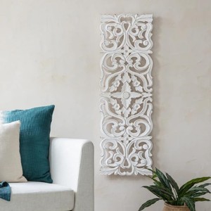 Panneau mural floral sculpté en bois de Sheesham avec incrustations en laiton - Vente en gros - Product Image 1
