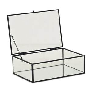 Glass Jewelry <b>Box</b> with Gold Frame Square Storage Case for Rings Necklace <b>Vanity</b> Desk Use - Product Image 5