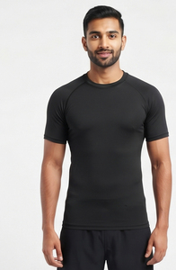 <b>Men's</b> Plain Campersion Shirt Short Sleeve O-Neck Workout Shorts Casual Quick Dry 100% Polyester Rash Guard <b>Swim</b> <b>Top</b> <b>Men</b> - Product Image 4