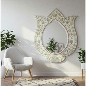 Miroir décoratif mural de style bohème indien fait main avec incrustation en os de chameau, vente en gros pour l'exportation mondiale - Product Image 1