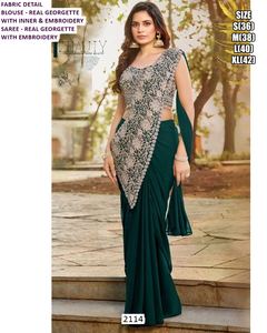 Sari traditionnel en viscose de soie Shyamli brodé, infroissable et absorbant l'humidité, idéal pour les mariages et les fêtes en toutes saisons - Product Image 2