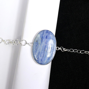 Wholesale Handmade 925 Sterling Silver Plated Natural Kyanite Gemstone Large Oval Statement Link <b>Bracelet</b> Opaque <b>Stone</b> Jewelry - Product Image 2