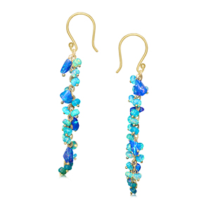 Pendientes de aro de alta calidad hechos a mano con cuentas de ópalo, chapados en plata, piedra natural, modernos y elegantes. - Product Image 1