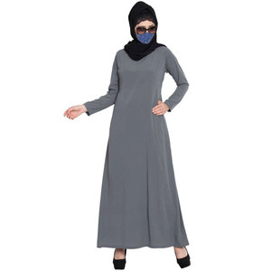 Women Gray <b>Long</b> Sleeve Floor Length Loose Fit Modest Abaya Solid Color Polyester Daily Wear Middle East Style - Product Image 2