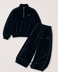 Men's Velvet Quarter Zip Oversize Hoodies Pants <b>Rhinestone</b> Piping Stand Collar Heavyweight Custom Solid Velour <b>Jacket</b> sweatpants - Product Image 3