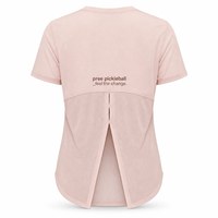 T-shirt de pickleball pour femme, imprimé, en maille, dos fendu, anti-humidité, col rond classique, manches courtes, design ventilé zoné, 100%