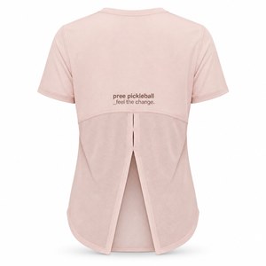 T-shirt de pickleball pour femme, dos en mesh, coupe ajustée, col rond, manches courtes, design ventilé zoné, tissu respirant. - Product Image 3