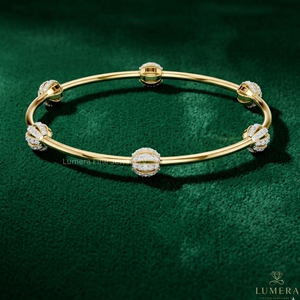 Luxury Lab Grown Brilliant Cut Diamond Sphere <b>Bangle</b> Bracelet for Women IGI Certified Diamonds 9KT 10KT 14KT 18KT <b>Gold</b> Plated - Product Image 2