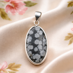 Colgante de Obsidiana Natural con Forma de Copo de Nieve, Plata de Ley 925, Cabujón Ovalado, Collar Chapado en Oro Rosa y Oro Amarillo, Joyería para Mujeres y Hombres - Product Image 1