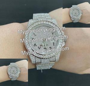 นาฬิกาข้อมือผู้ชายแบบ Iced Out Moissanite หรูหรา ประดับเพชรเต็มหน้าปัด VVS  แบบฟรอสต์  นาฬิกาควอตซ์ฮิปฮอปสุดหรู  ของขวัญเครื่องประดับสำหรับผู้ชาย - Product Image 2