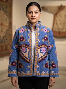 Wholesale <b>Womens</b> <b>Velvet</b> Bomber <b>Jacket</b> Ethnic Boho Stand Collar Embroidery Eco-Friendly Quick Dry Autumn All Season Fashion - Product Image 3