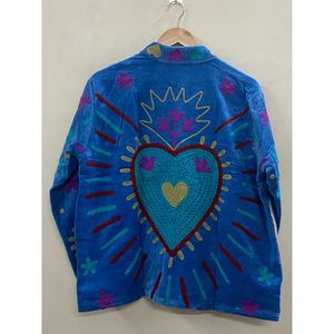 Hand Embroidered <b>Velvet</b> <b>Jacket</b> <b>Women</b> Full Sleeve Turn-down Collar OPEN Closure Autumn Bohemian Heart Pattern Coat - Product Image 5