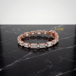 Rose <b>Gold</b> Emerald Cut Lab Grown Diamond Link <b>Bracelet</b> Sterling Silver Classic Elegant Timeless Luxury Women Wedding Party Gift - Product Image 4